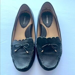 Lands' End Black Flats Driver Loafers with Scalloped Edges